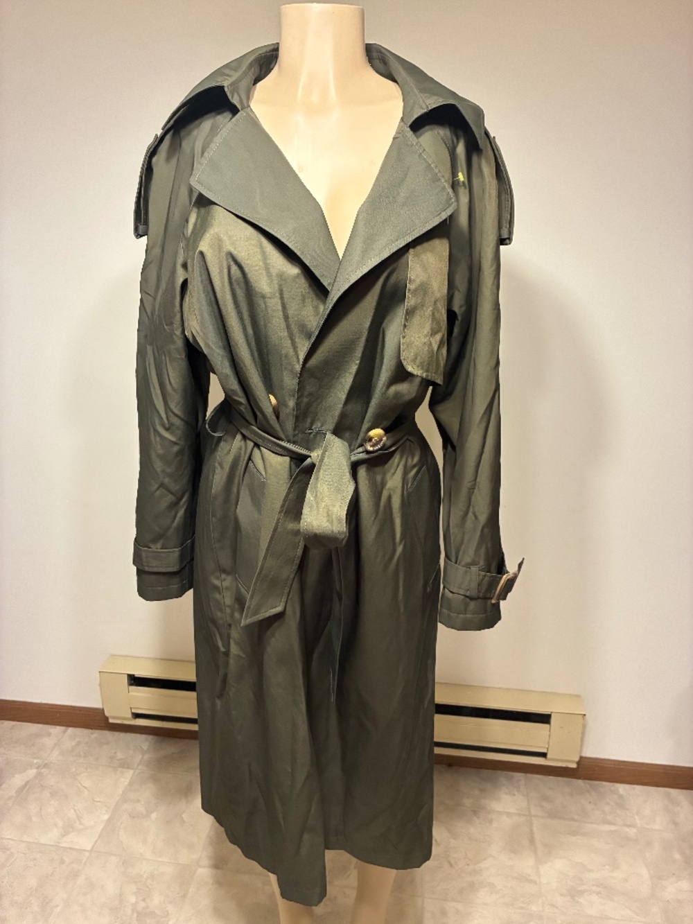 Sam Edelman Olive Belted Trench Coat Storm Flap Horn Buttons L - NWOT